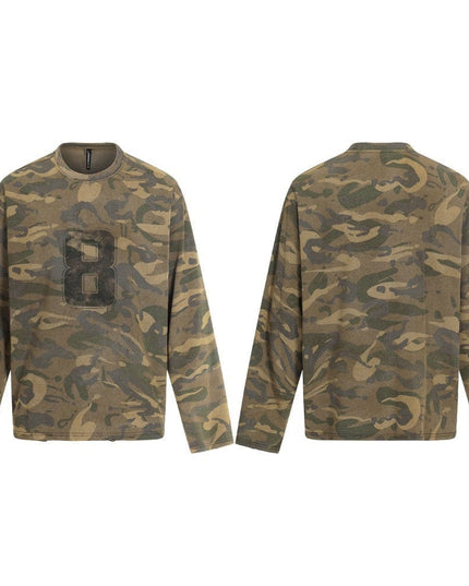 TALKLESSFASHION S / Picture camouflage 2026 Spring New High Street Military Green Camouflage Crew Neck Sweatshirt Oversize Loose Cotton Blend Trendy Brand Long Sleeves