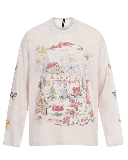 TALKLESSFASHION S / pink Jiayiku's 2026 spring/summer new printed T-shirt long-sleeved American trendy brand personalized graffiti color sports base shirt