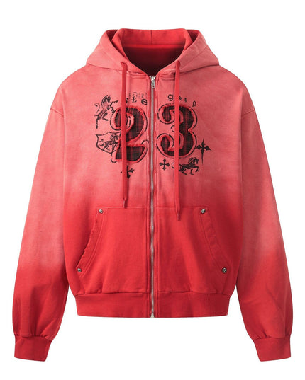 TALKLESSFASHION S / red Jiayiku's 2026 new wasteland feng shui wash patch embroidered zipper sweatshirt jacket men's and women's American street hoodies