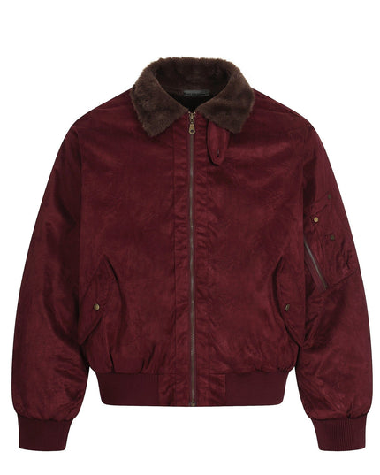 TALKLESSFASHION S / Red wine Jiayiku Men's 2025 New Winter Warm Padded Jacket American Flight Jacket Old Money Style Suede Padded Jacket