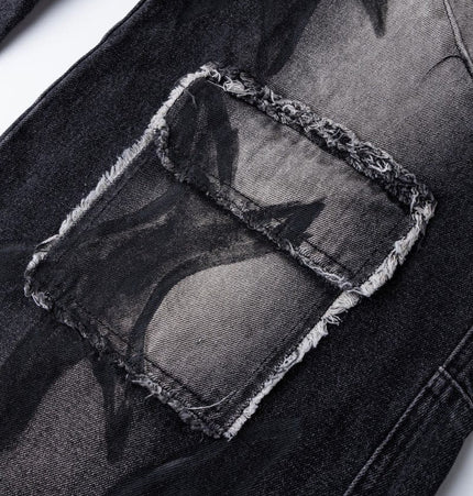 TALKLESSFASHION S Ripped Printed Wide-Leg Jeans