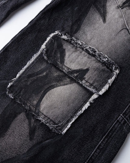 TALKLESSFASHION S Ripped Printed Wide-Leg Jeans