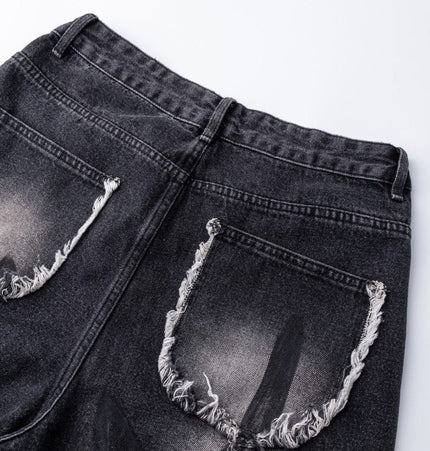 TALKLESSFASHION S Ripped Printed Wide-Leg Jeans