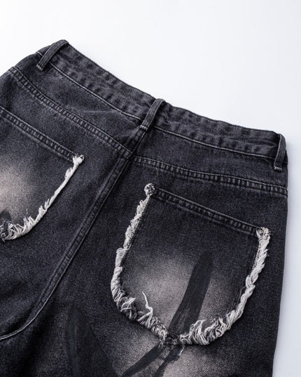 TALKLESSFASHION S Ripped Printed Wide-Leg Jeans
