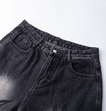 TALKLESSFASHION S Ripped Printed Wide-Leg Jeans