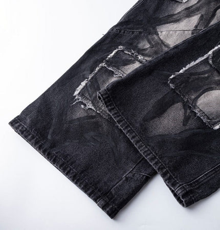 TALKLESSFASHION S Ripped Printed Wide-Leg Jeans