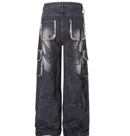 TALKLESSFASHION S Ripped Printed Wide-Leg Jeans