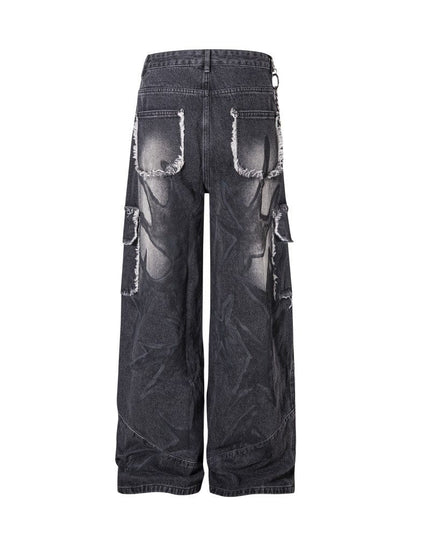 TALKLESSFASHION S Ripped Printed Wide-Leg Jeans
