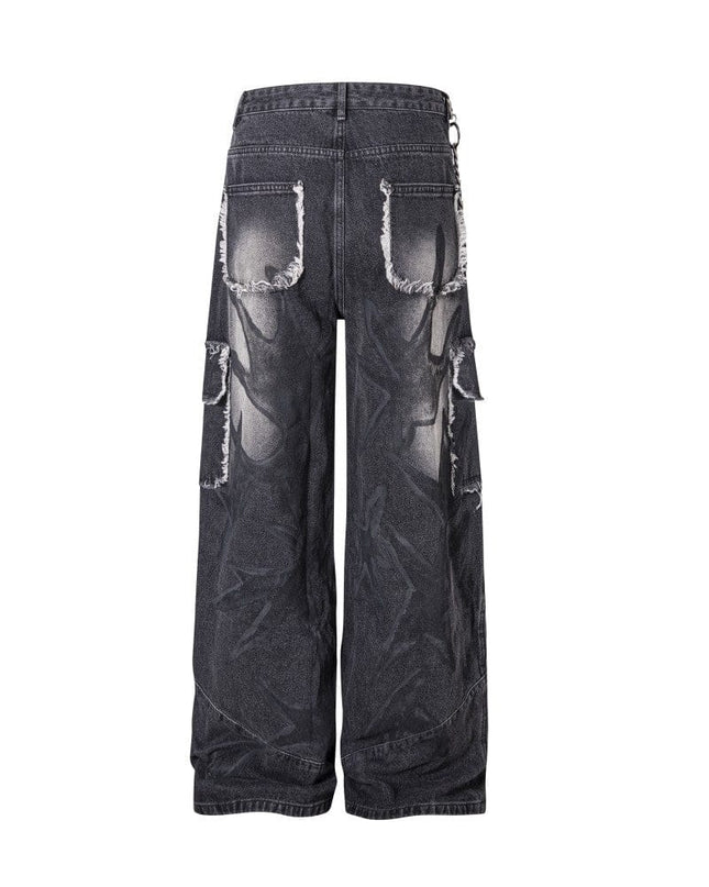 TALKLESSFASHION S Ripped Printed Wide-Leg Jeans