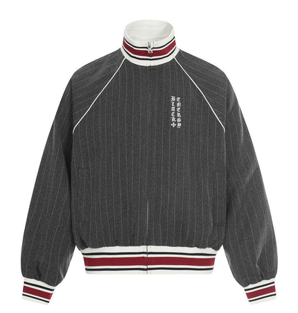 TALKLESSFASHION S / Top cleanfit vertical striped casual sportssuit men's stand-up collar jacket trendy brand color-blocked double-toe straight-leg trousers