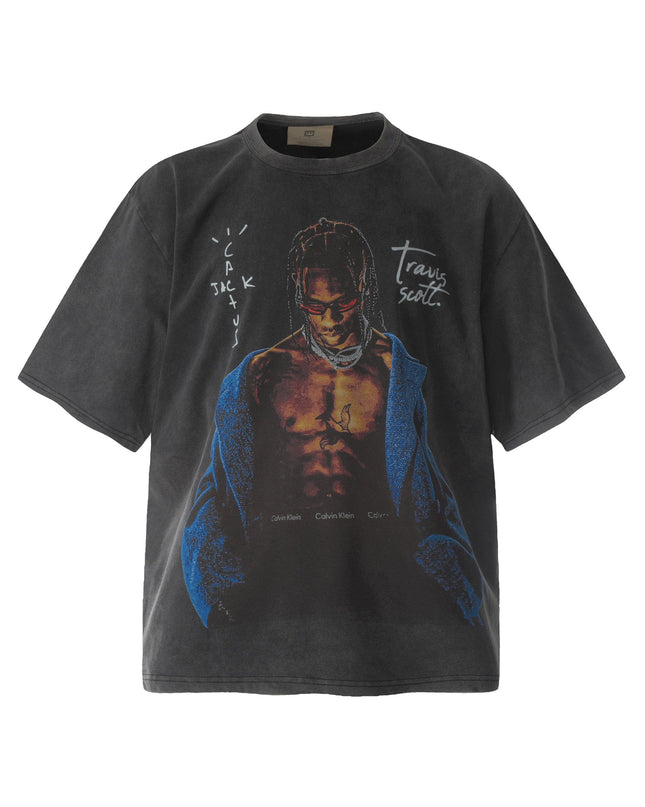 TALKLESSFASHION S Travis Scottt Portrait Show-Limited Funny Print Vintage Washed Distressed Short Sleeve T-Shirt