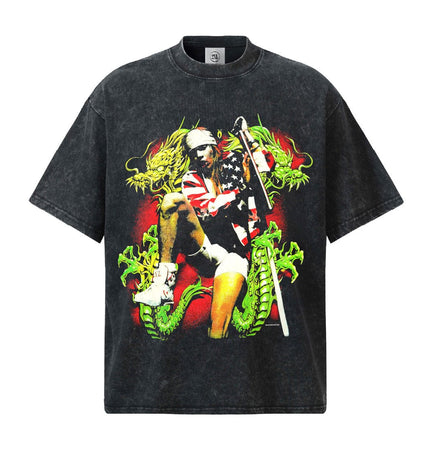 TALKLESSFASHION S / Washed black short sleeve 2026 Cross-border Playboi Carti Summer Cotton Short Sleeve T-Shirt Men's American Crew Neck Dropped Shoulder Couple Short Sleeves