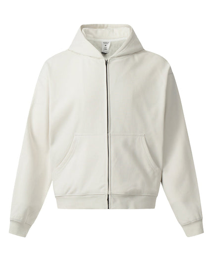 TALKLESSFASHION S / White color 0036 American retro trend men's and women's high street version design solid color men's zipper short and wide hooded sweatshirt