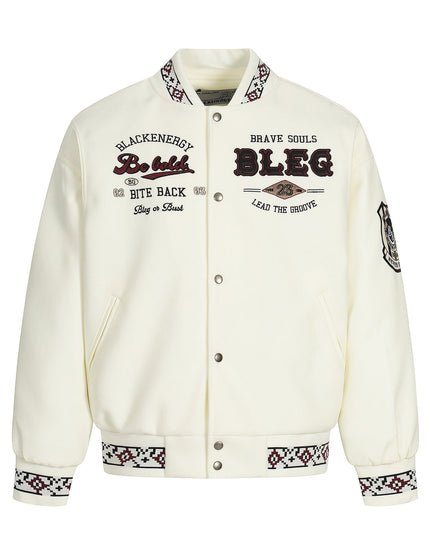 TALKLESSFASHION S / white Embroidery Campus Style Cotton jacket