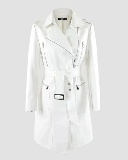TALKLESSFASHION S / White pure white White Biker Mid-Length PU Jacket