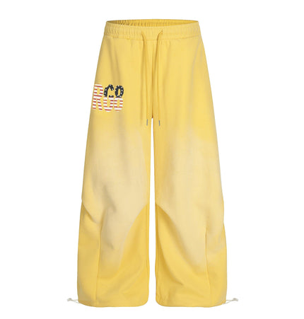 TALKLESSFASHION S / yellow Jiayiku trendy brand 2025 winter fleece sweatpants, American retro scimitar pants, sweatpants, men's and women's loose wide-leg pants