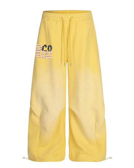 TALKLESSFASHION S / yellow Jiayiku trendy brand 2025 winter fleece sweatpants, American retro scimitar pants, sweatpants, men's and women's loose wide-leg pants