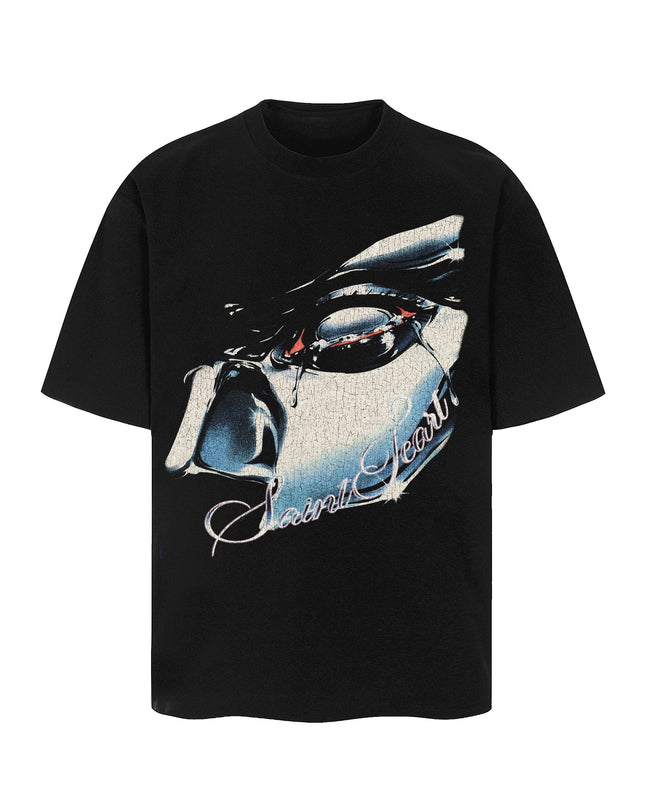 TALKLESSFASHION SAINT vintage Short Sleeve T-Shirt High Street Loose Male and Female Couples 2025SS Hip Hop