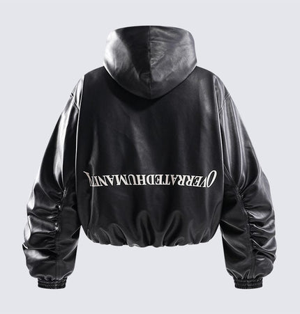 TALKLESSFASHION Silhouette Hooded Flying Leather Jacket