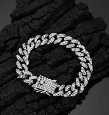 TALKLESSFASHION Silver (anklet) 25 cm MS Full Diamond Bracelet 13MM Hip Hop American Hip Street Full Diamond Rap Rap Anklet Cuban Chain Men's Bracelet