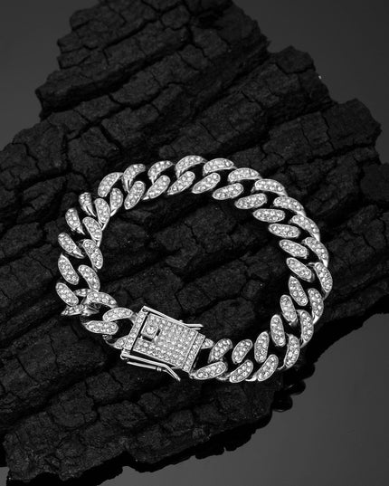 TALKLESSFASHION Silver (anklet) 25 cm MS Full Diamond Bracelet 13MM Hip Hop American Hip Street Full Diamond Rap Rap Anklet Cuban Chain Men's Bracelet