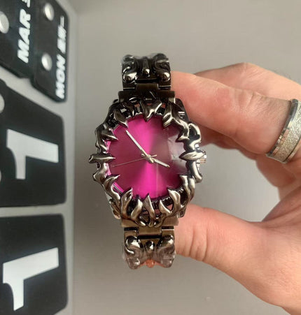 TALKLESSFASHION Silver-black-purple Millennial special-shaped watches, mid-vintage, European and American style, high-end personality, creativity, niche design, carved tide men's watches