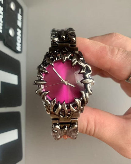 TALKLESSFASHION Silver-black-purple Millennial special-shaped watches, mid-vintage, European and American style, high-end personality, creativity, niche design, carved tide men's watches