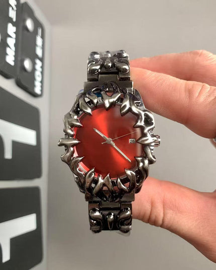 TALKLESSFASHION Silver black red Millennial special-shaped watches, mid-vintage, European and American style, high-end personality, creativity, niche design, carved tide men's watches