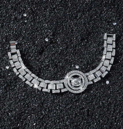 TALKLESSFASHION Silver (Cartoon Character) MS Watch Bracelet Cross Rotating American Hip Hop Hip Hop Time Running Women's Full Diamond Dollar Men's Bracelet