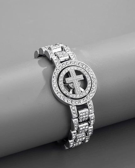 TALKLESSFASHION Silver (cross)2 MS Watch Bracelet Cross Rotating American Hip Hop Hip Hop Time Running Women's Full Diamond Dollar Men's Bracelet