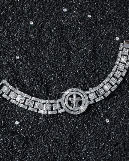 TALKLESSFASHION Silver (Cross) MS Watch Bracelet Cross Rotating American Hip Hop Hip Hop Time Running Women's Full Diamond Dollar Men's Bracelet