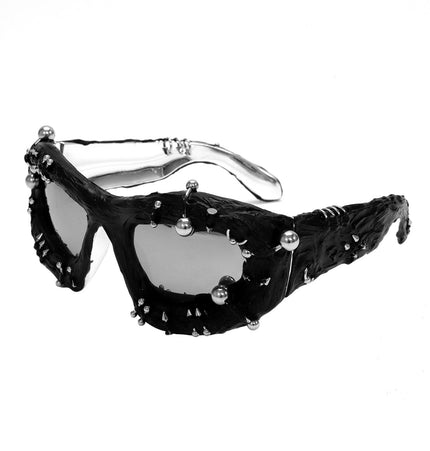 TALKLESSFASHION Silver European and American street punk rivet metal design sense color European and American sunglasses fashionable trend face small glasses
