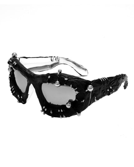 TALKLESSFASHION Silver European and American street punk rivet metal design sense color European and American sunglasses fashionable trend face small glasses