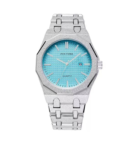 TALKLESSFASHION Silver light blue New frosted silver watch