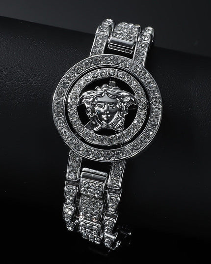 TALKLESSFASHION Silver (Medusa) MS Watch Bracelet Cross Rotating American Hip Hop Hip Hop Time Running Women's Full Diamond Dollar Men's Bracelet