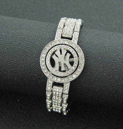 TALKLESSFASHION Silver (NY) MS Watch Bracelet Cross Rotating American Hip Hop Hip Hop Time Running Women's Full Diamond Dollar Men's Bracelet