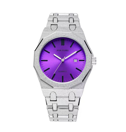 TALKLESSFASHION Silver purple New frosted silver watch