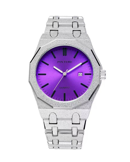 TALKLESSFASHION Silver purple New frosted silver watch