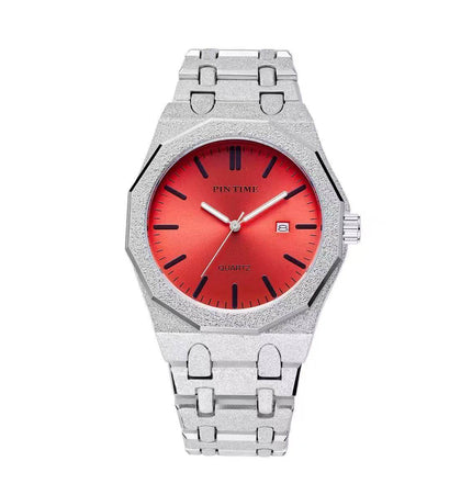 TALKLESSFASHION Silver red New frosted silver watch
