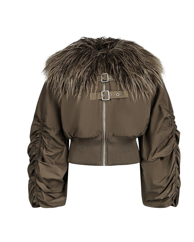 TALKLESSFASHION Slimming Fur Collar Padded Jacket