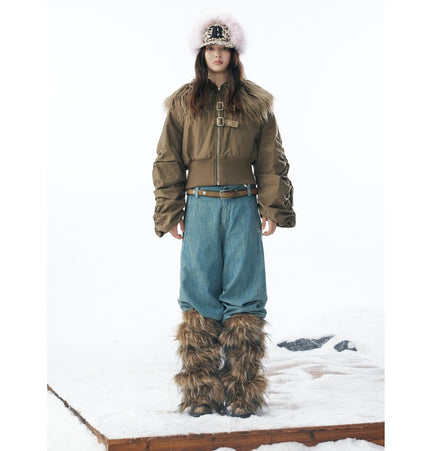 TALKLESSFASHION Slimming Fur Collar Padded Jacket