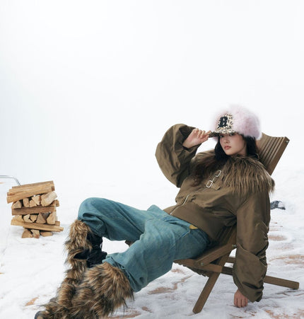 TALKLESSFASHION Slimming Fur Collar Padded Jacket