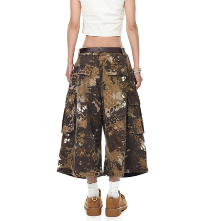 THETLSTUDIO Snakeprint Camouflage Multi-Pocket Cargo Shorts