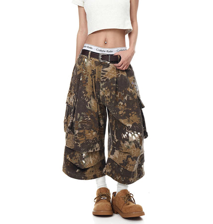 THETLSTUDIO Snakeprint Camouflage Multi-Pocket Cargo Shorts