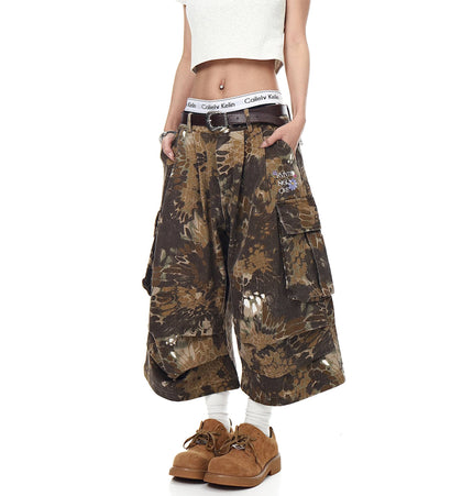 THETLSTUDIO Snakeprint Camouflage Multi-Pocket Cargo Shorts