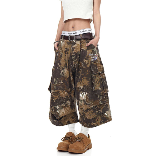 THETLSTUDIO Snakeprint Camouflage Multi-Pocket Cargo Shorts