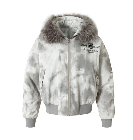 TALKLESSFASHION Stained Aviator Fur Collar Bomber