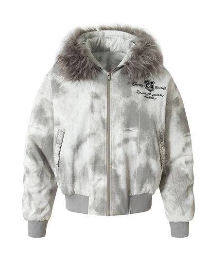 TALKLESSFASHION Stained Aviator Fur Collar Bomber