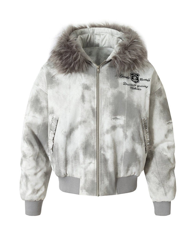 TALKLESSFASHION Stained Aviator Fur Collar Bomber