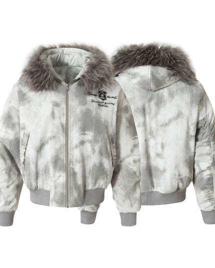 TALKLESSFASHION Stained Aviator Fur Collar Bomber